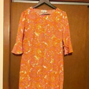 Molly Bracken Womens Bright Orange Pink Yellow‎ Flutter Sleeve Dress Size Medium